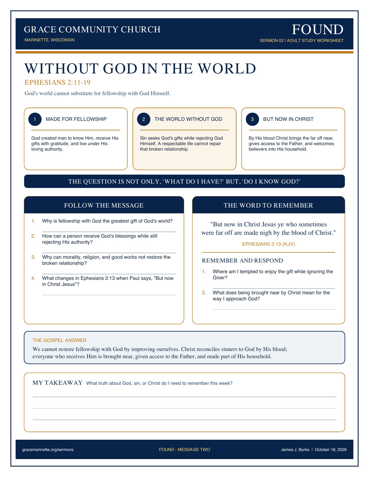 Study worksheet: Without God in the World, Ephesians 2:11–19