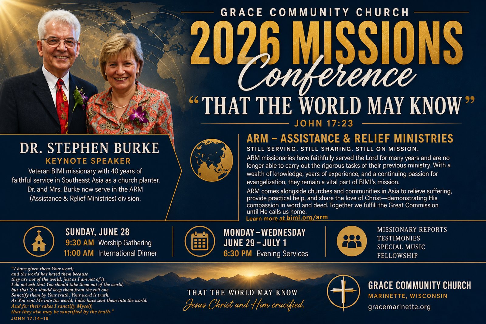 2026 Missions Conference at Grace Community Church — That the World May Know, June 28 to July 1, with keynote speaker Dr. Stephen Burke